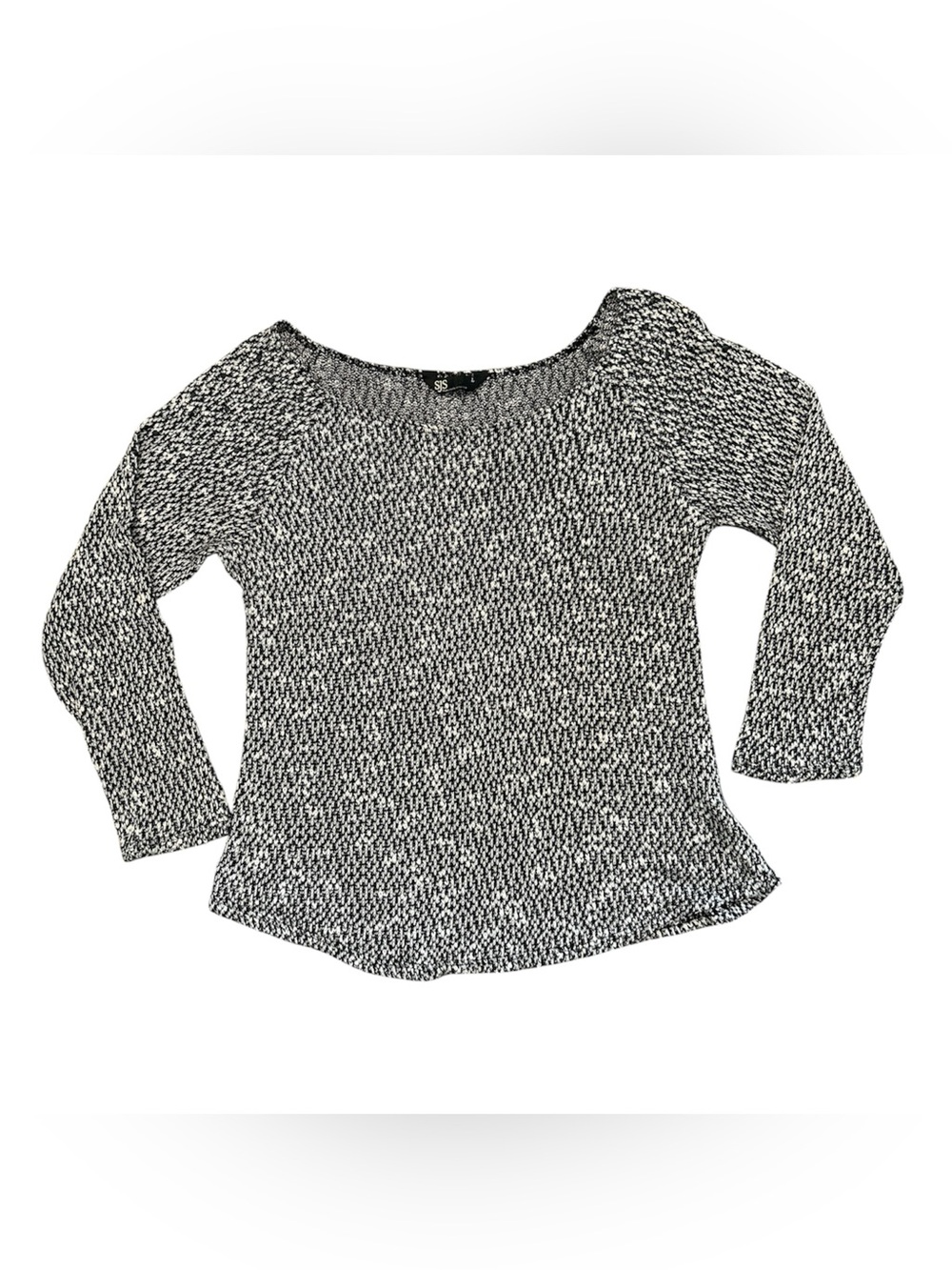 SJS Black & White Marled Knit Sweater Women’s Large Made in USA LS Pullover